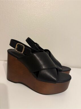 Universal Thread Black Leather Crisscross Slingback Wedge Sandals
